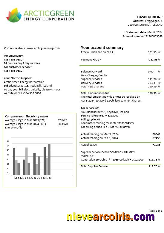 Iceland Arctic Green Energy Corporation electricity business utility bill